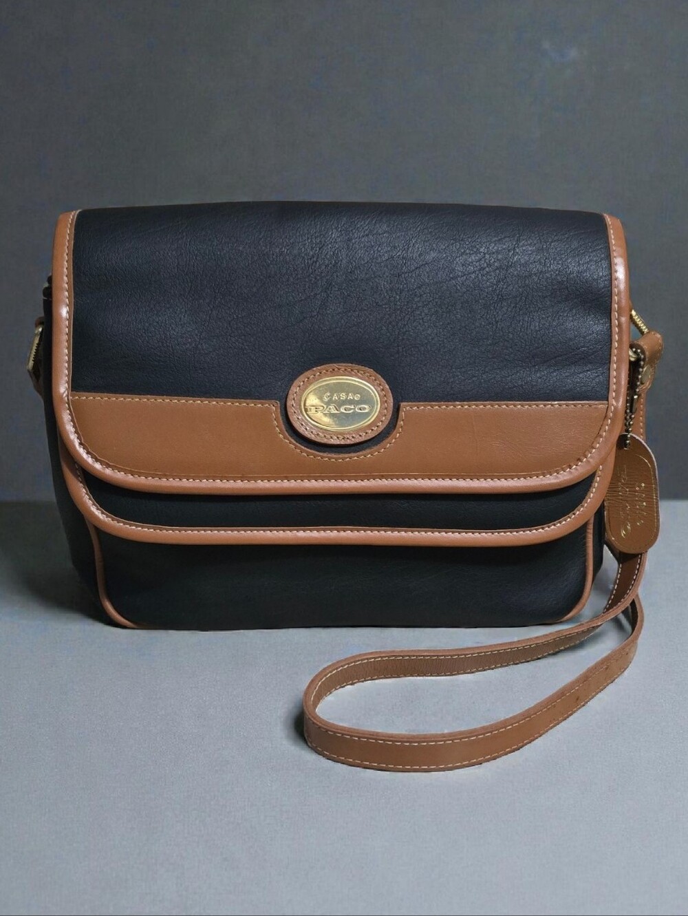 Paco Casa Black and Brown Multi-flap Multi-Pocket Crossbody Bag